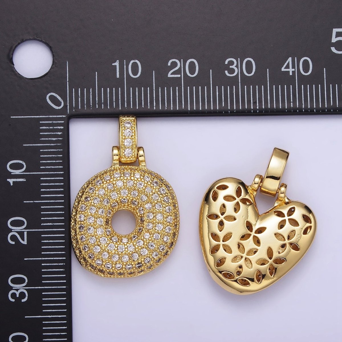 14K Gold Filled 20mm Pave Bubble Initial Charm Balloon Letter Pendant | A1396 - A-1408 - DLUXCA