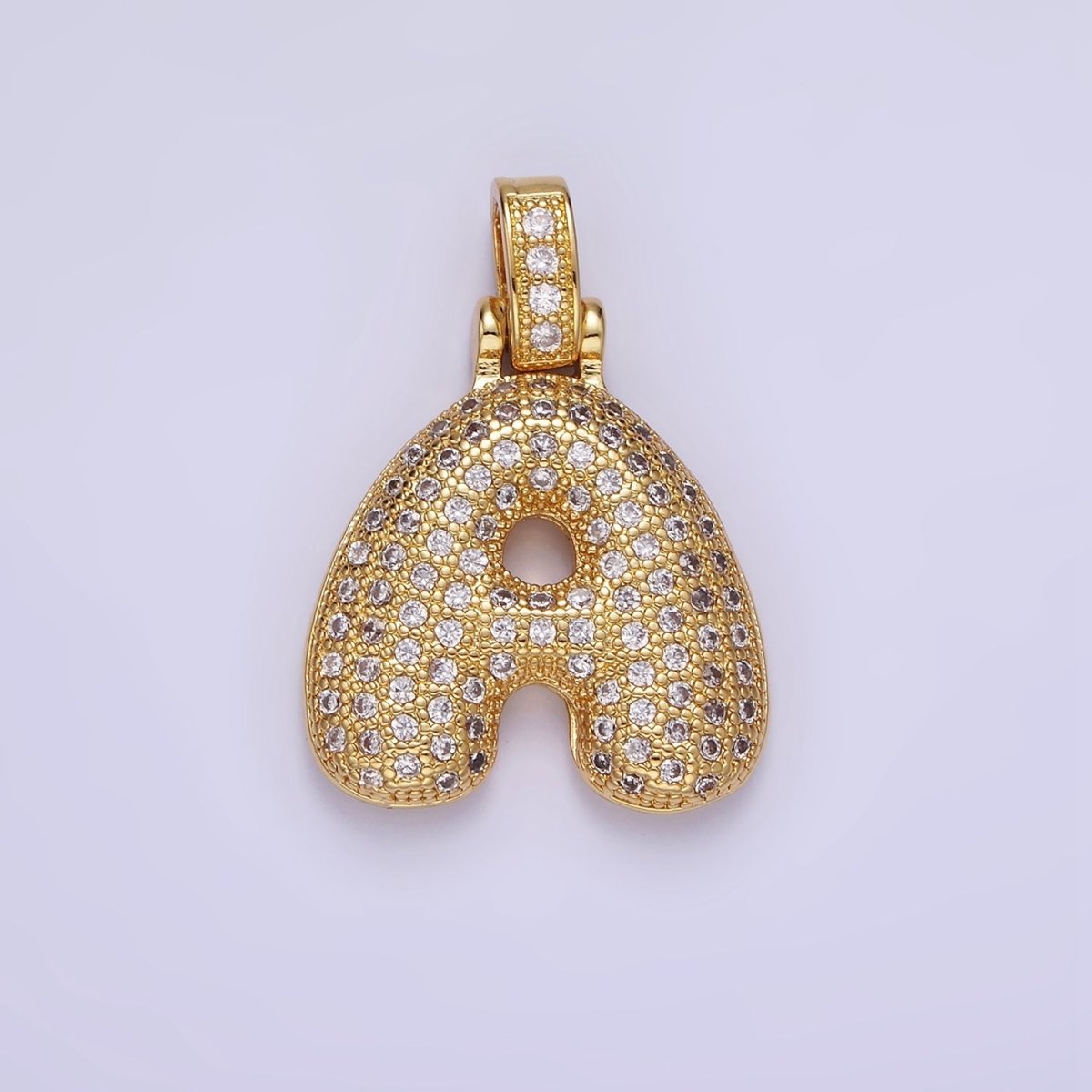 14K Gold Filled 20mm Pave Bubble Initial Charm Balloon Letter Pendant | A1396 - A-1408 - DLUXCA