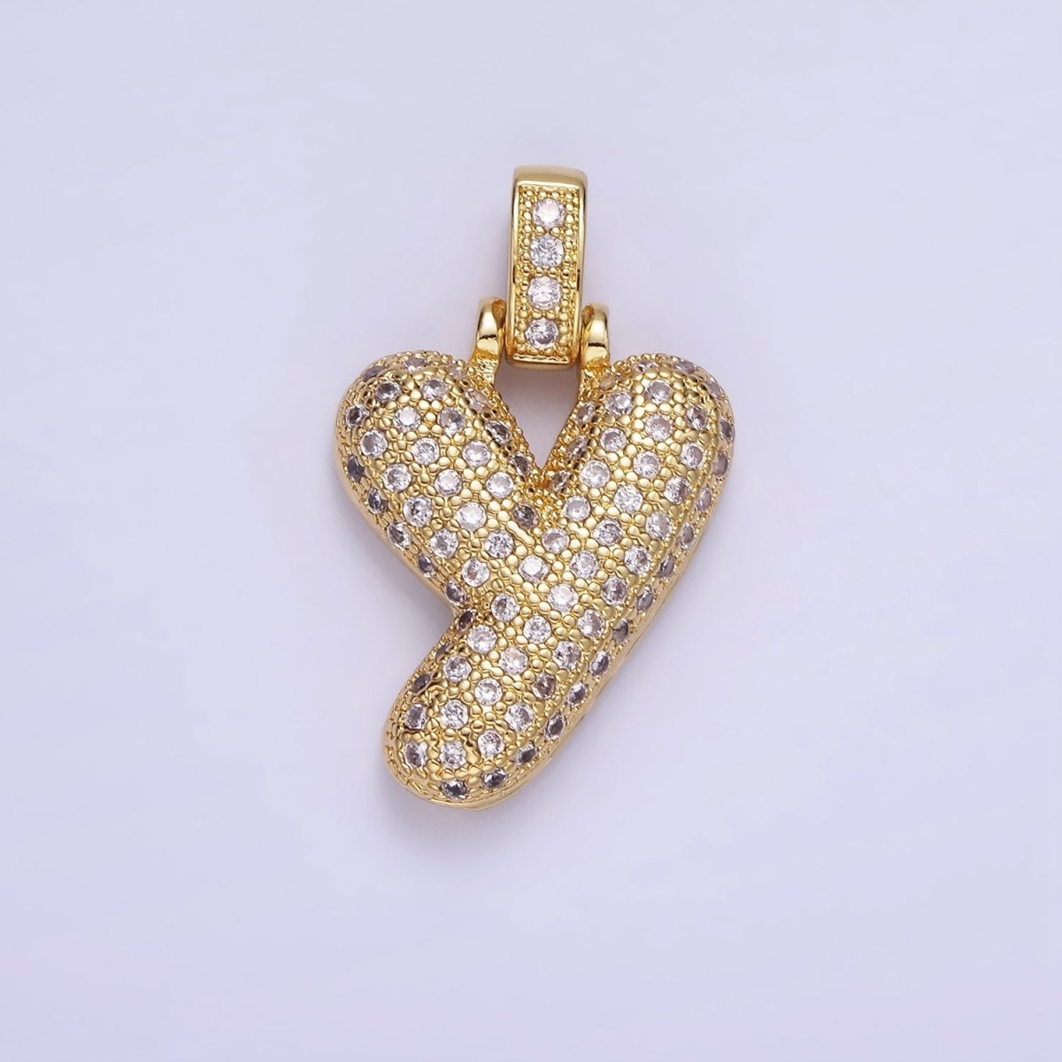 14K Gold Filled 20mm Pave Bubble Initial Charm Balloon Letter Pendant | A1396 - A-1408 - DLUXCA