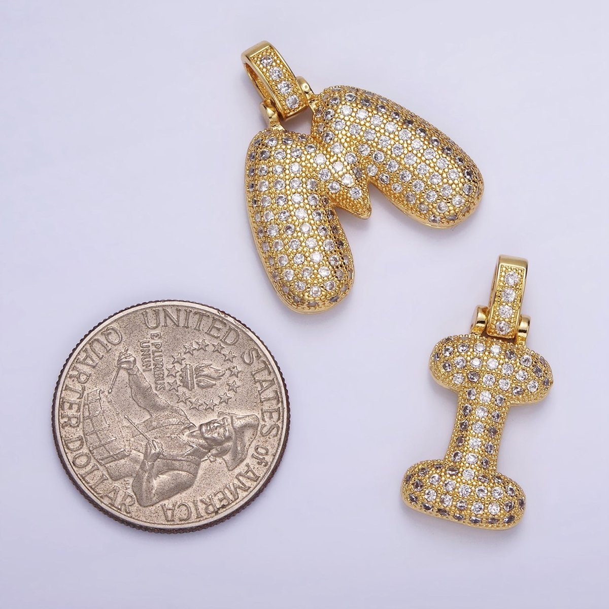 14K Gold Filled 20mm Pave Bubble Initial Charm Balloon Letter Pendant | A1396 - A-1408 - DLUXCA