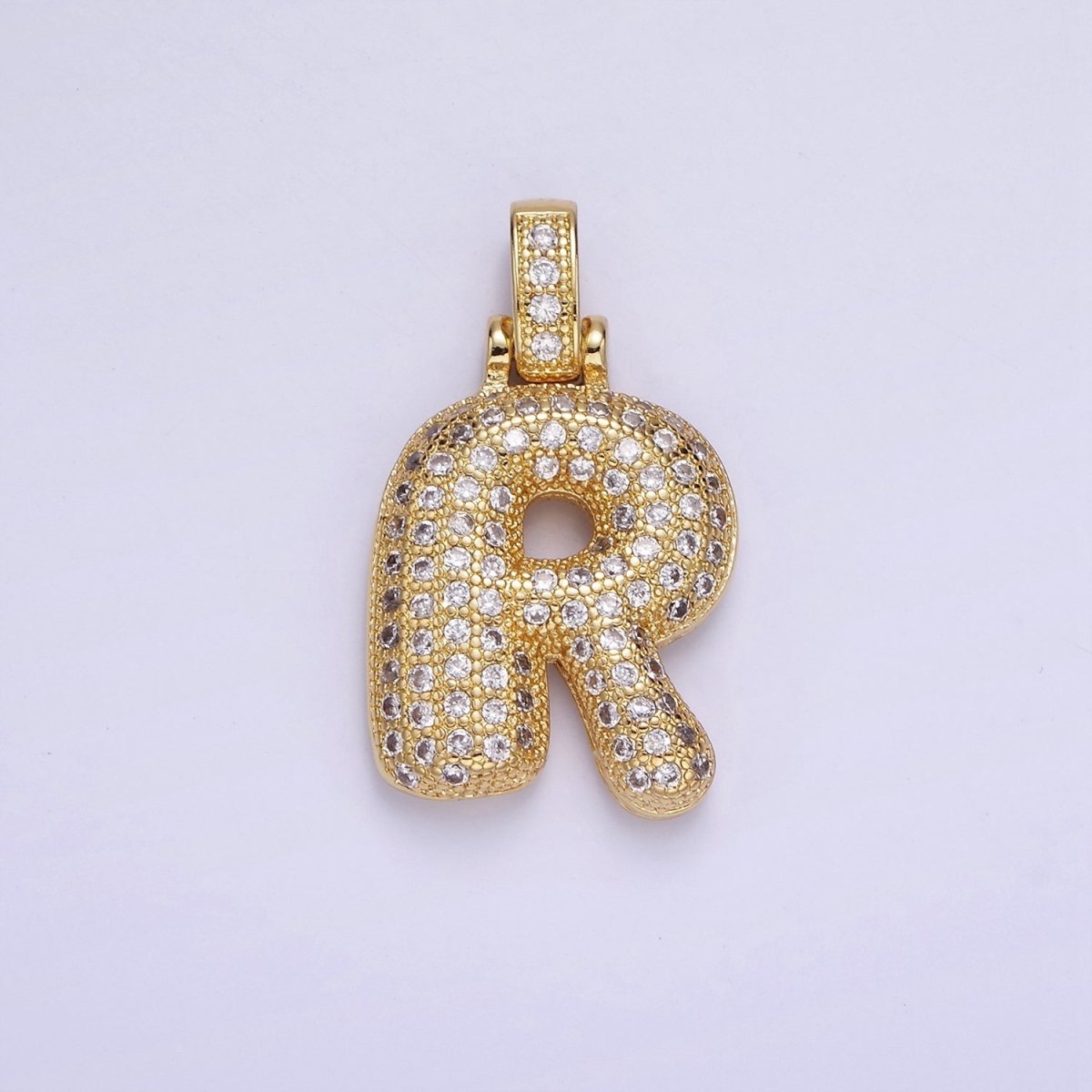 14K Gold Filled 20mm Pave Bubble Initial Charm Balloon Letter Pendant | A1396 - A-1408 - DLUXCA