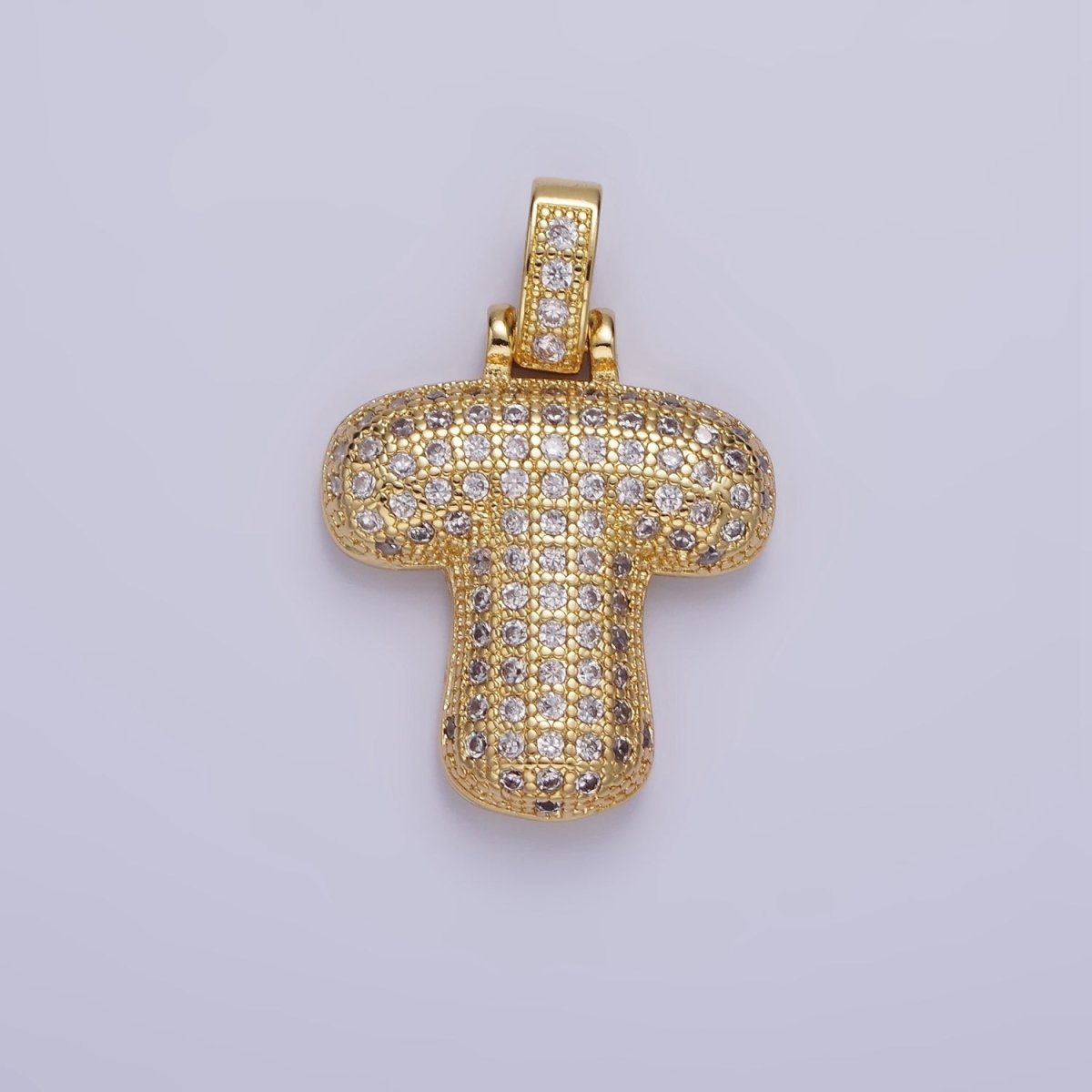 14K Gold Filled 20mm Pave Bubble Initial Charm Balloon Letter Pendant | A1396 - A-1408 - DLUXCA