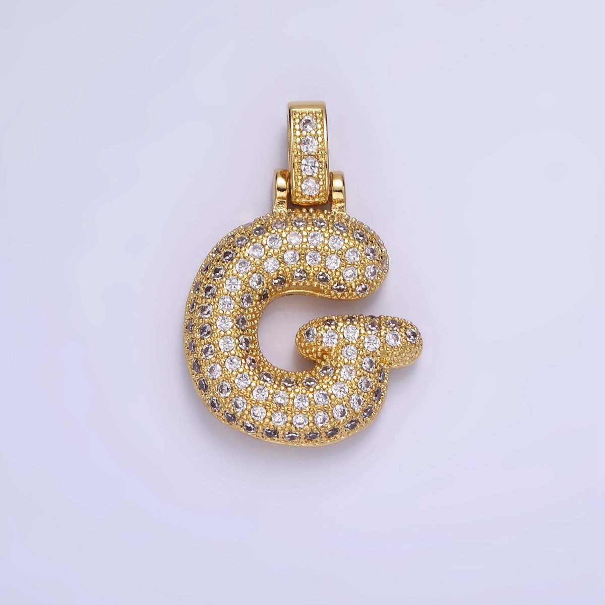 14K Gold Filled 20mm Pave Bubble Initial Charm Balloon Letter Pendant | A1396 - A-1408 - DLUXCA