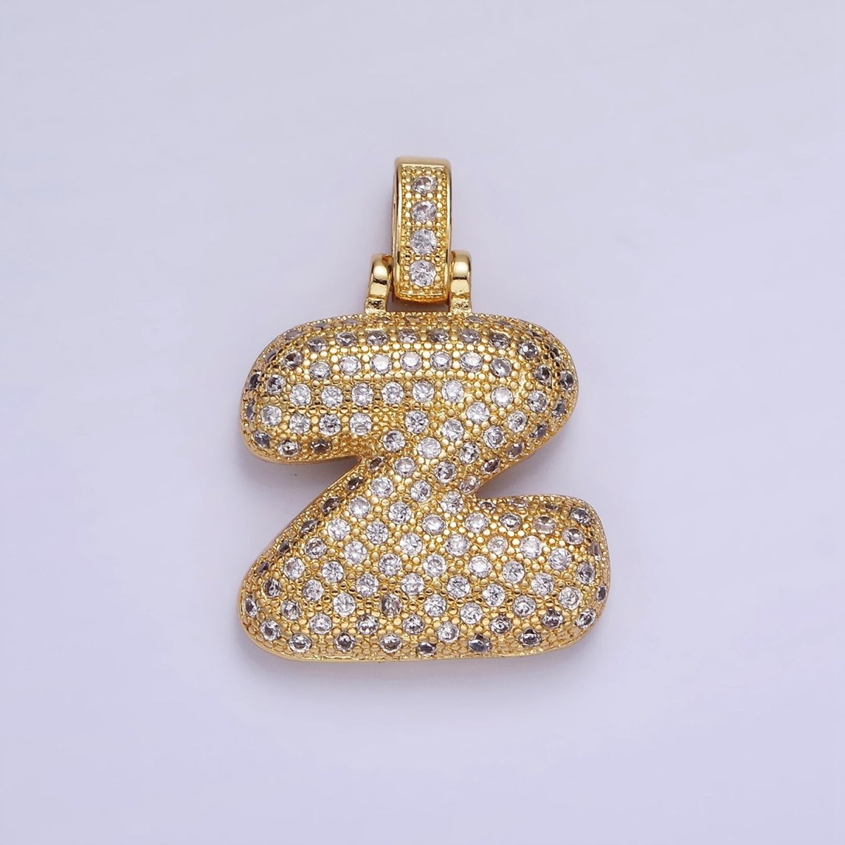 14K Gold Filled 20mm Pave Bubble Initial Charm Balloon Letter Pendant | A1396 - A-1408 - DLUXCA