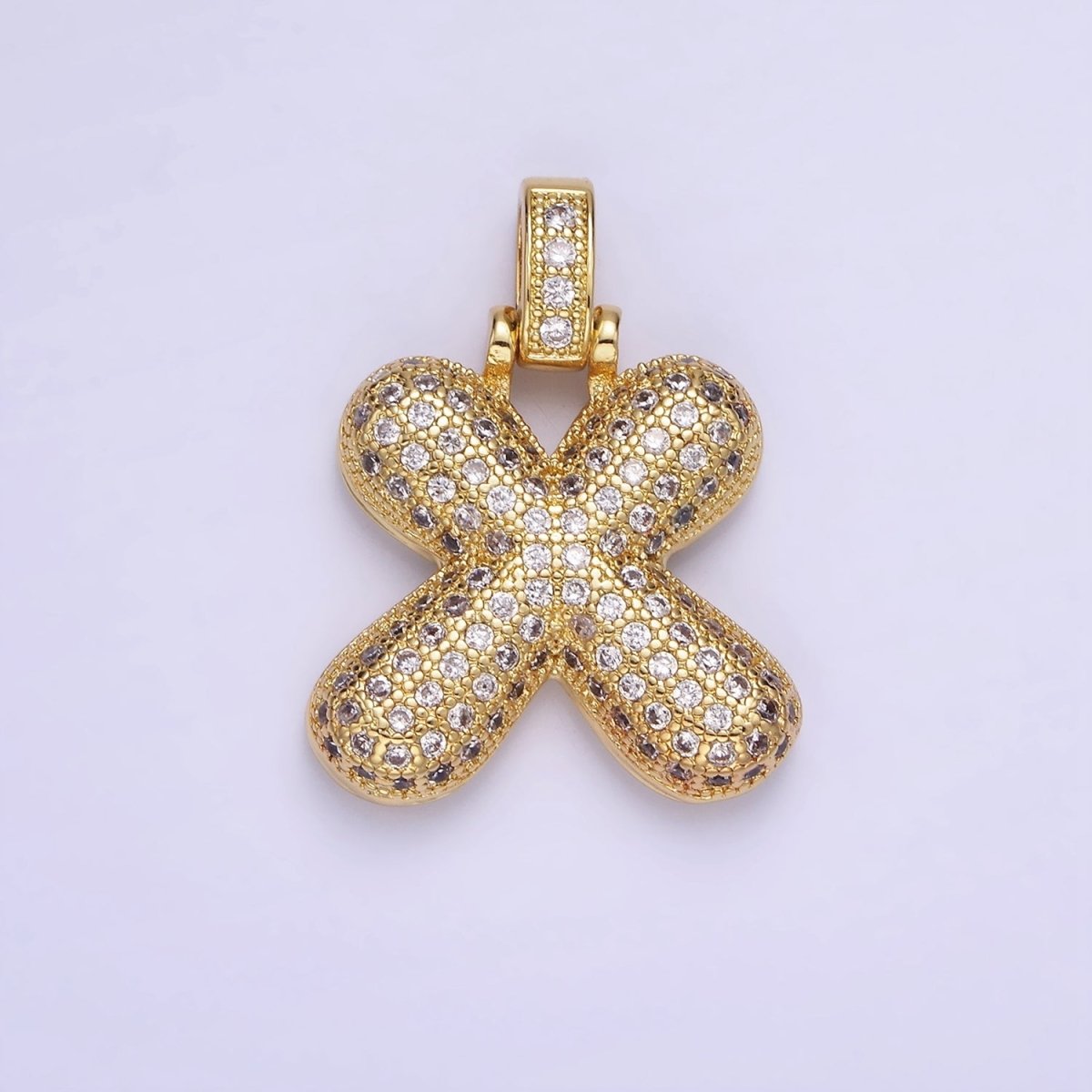 14K Gold Filled 20mm Pave Bubble Initial Charm Balloon Letter Pendant | A1396 - A-1408 - DLUXCA