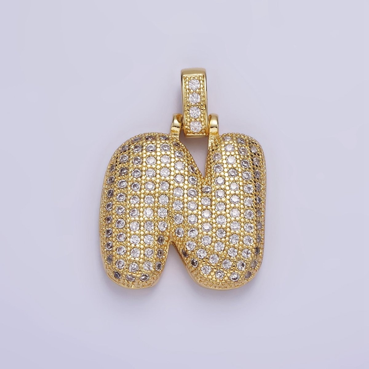 14K Gold Filled 20mm Pave Bubble Initial Charm Balloon Letter Pendant | A1396 - A-1408 - DLUXCA