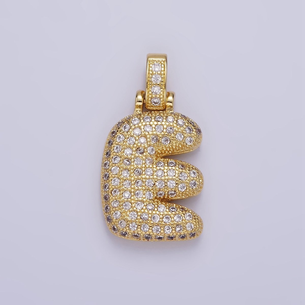 14K Gold Filled 20mm Pave Bubble Initial Charm Balloon Letter Pendant | A1396 - A-1408 - DLUXCA