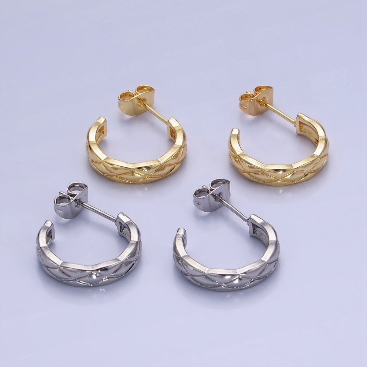14K Gold Filled 20mm Quilted C-Shaped Hoop Earrings in Gold & Silver | AB1334 AB1335 - DLUXCA