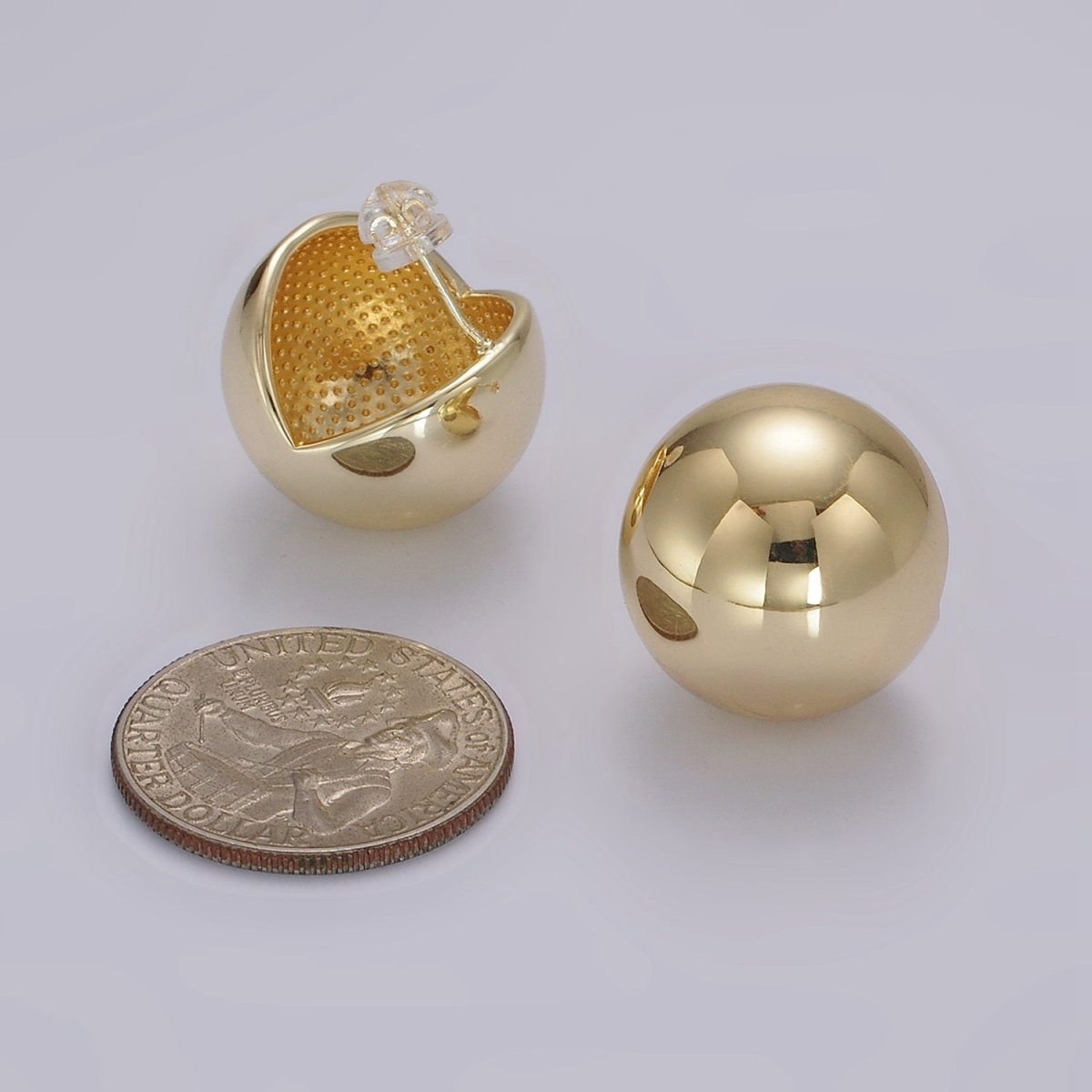 14K Gold Filled 20mm Round Ball Dome Stud Earrings in Gold & Silver | AE379 AE380 - DLUXCA