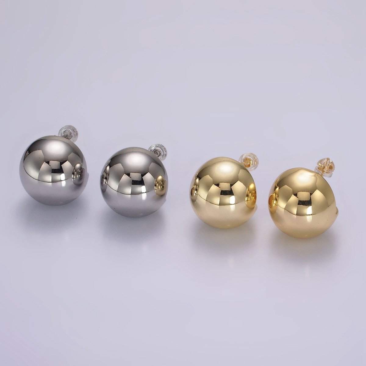 14K Gold Filled 20mm Round Ball Dome Stud Earrings in Gold & Silver | AE379 AE380 - DLUXCA