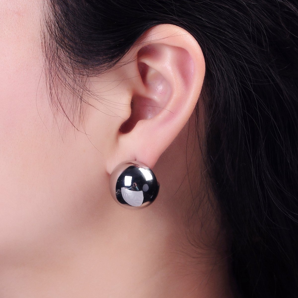 14K Gold Filled 20mm Round Ball Dome Stud Earrings in Gold & Silver | AE379 AE380 - DLUXCA