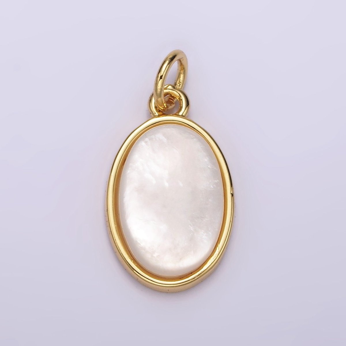 14K Gold Filled 20mm Shell Pearl Oblong Bezel Charm | AG514 - DLUXCA