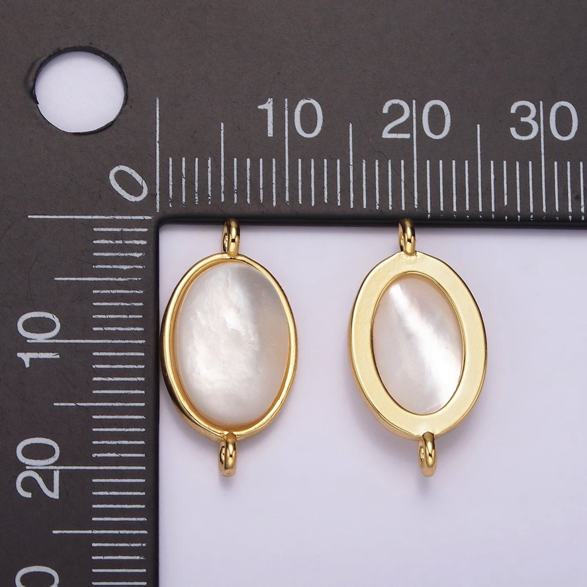 14K Gold Filled 20mm Shell Pearl Oblong Bezel Connector | G822 - DLUXCA