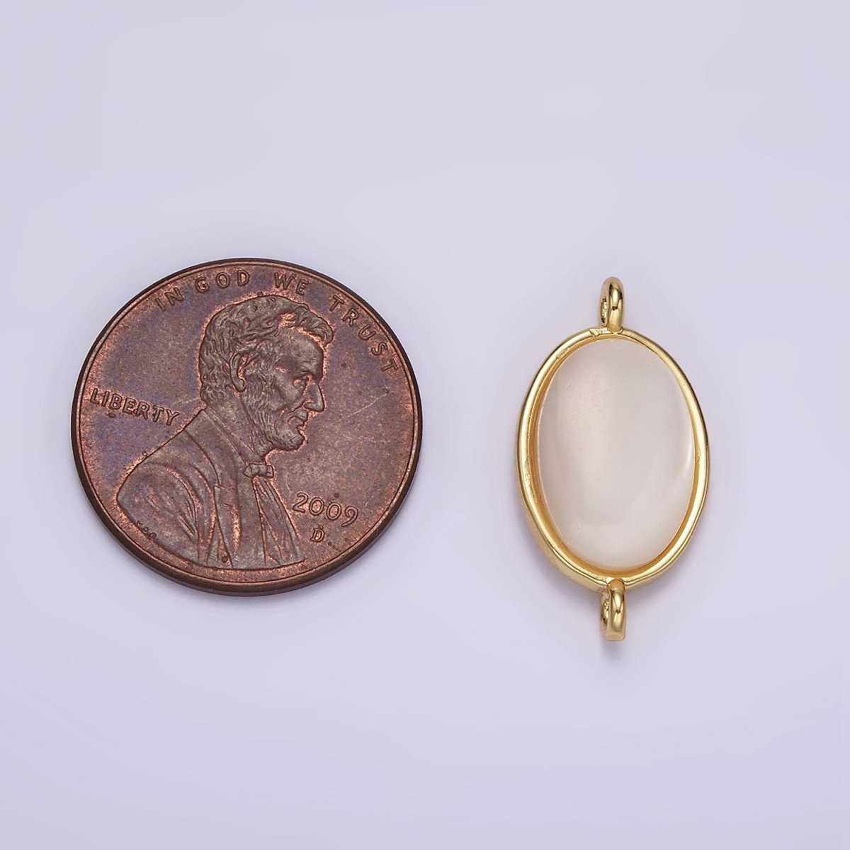 14K Gold Filled 20mm Shell Pearl Oblong Bezel Connector | G822 - DLUXCA
