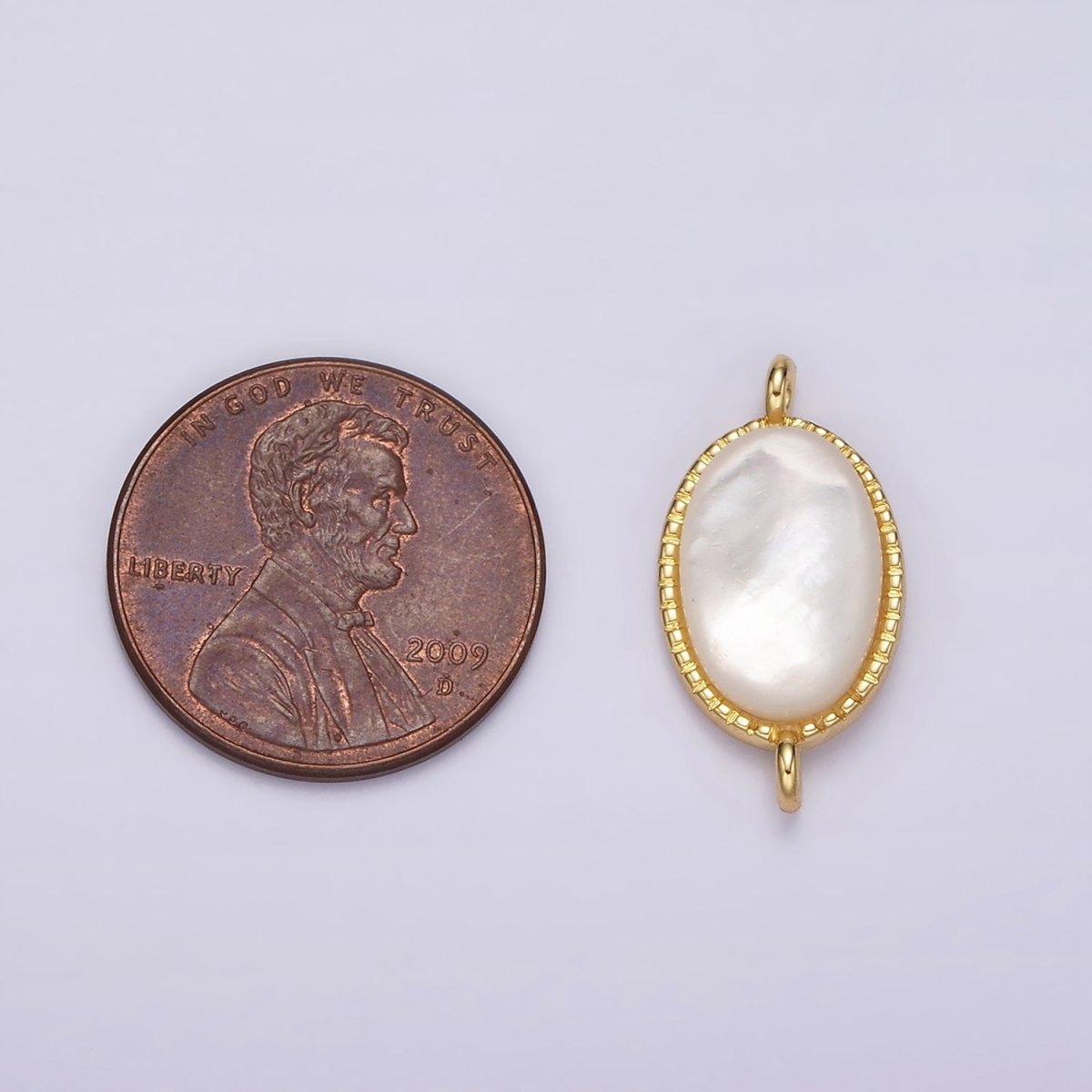 14K Gold Filled 20mm Shell Pearl Oblong Dotted Bezel Connector | G821 - DLUXCA