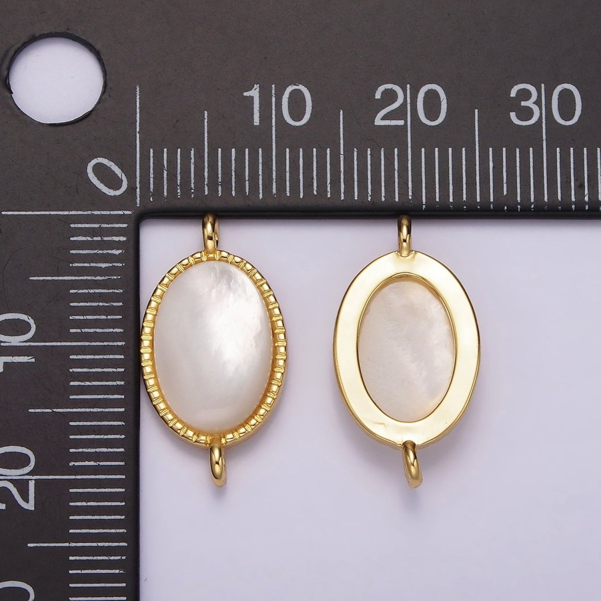 14K Gold Filled 20mm Shell Pearl Oblong Dotted Bezel Connector | G821 - DLUXCA