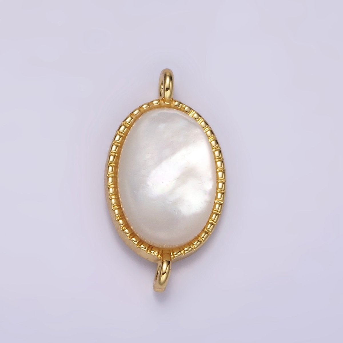 14K Gold Filled 20mm Shell Pearl Oblong Dotted Bezel Connector | G821 - DLUXCA