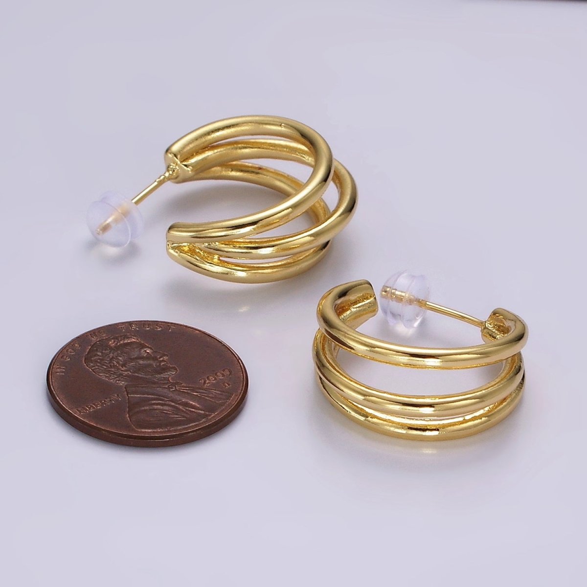 14K Gold Filled 20mm Triple Band Claw C-Shaped Hoop Earrings | AE382 - DLUXCA