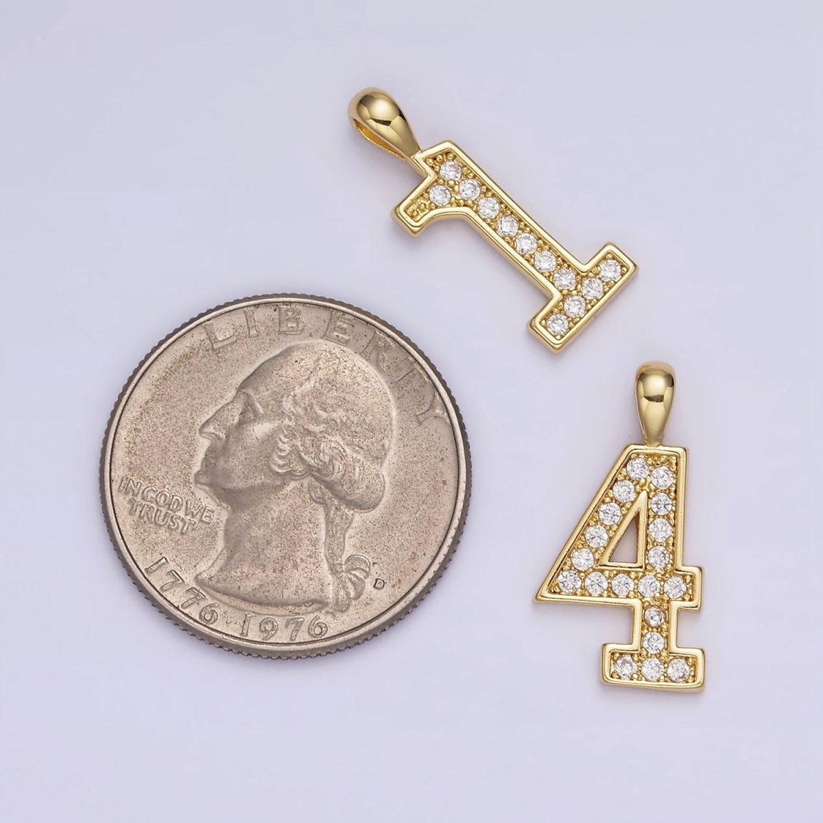 14K Gold Filled 21.5mm Clear Micro Paved CZ Number 0-9 Pendant | N1233 - N1242 - DLUXCA