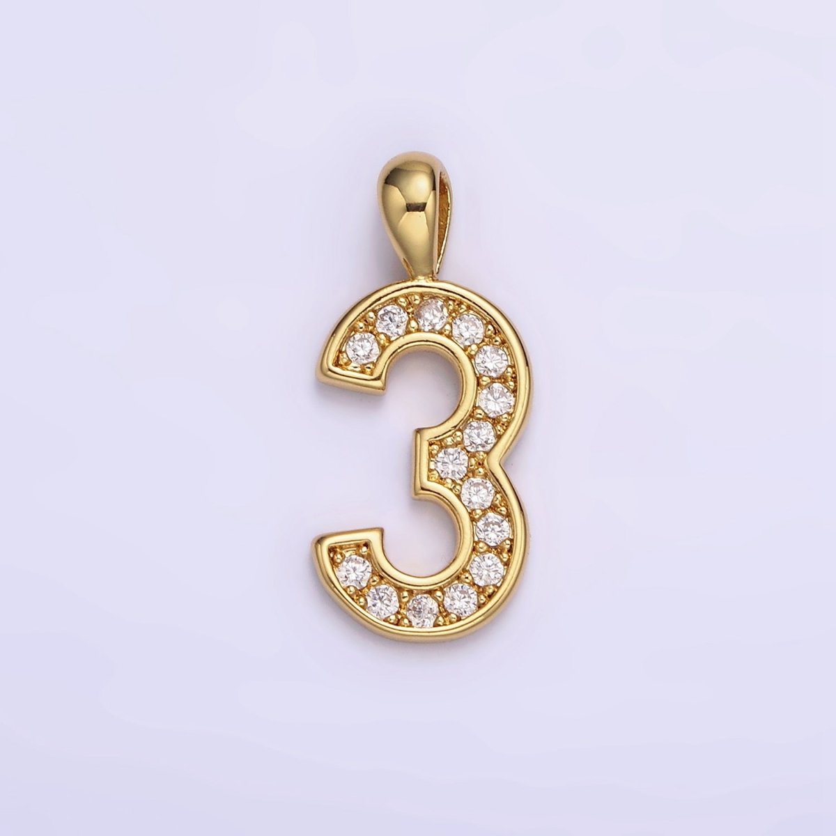 14K Gold Filled 21.5mm Clear Micro Paved CZ Number 0-9 Pendant | N1233 - N1242 - DLUXCA