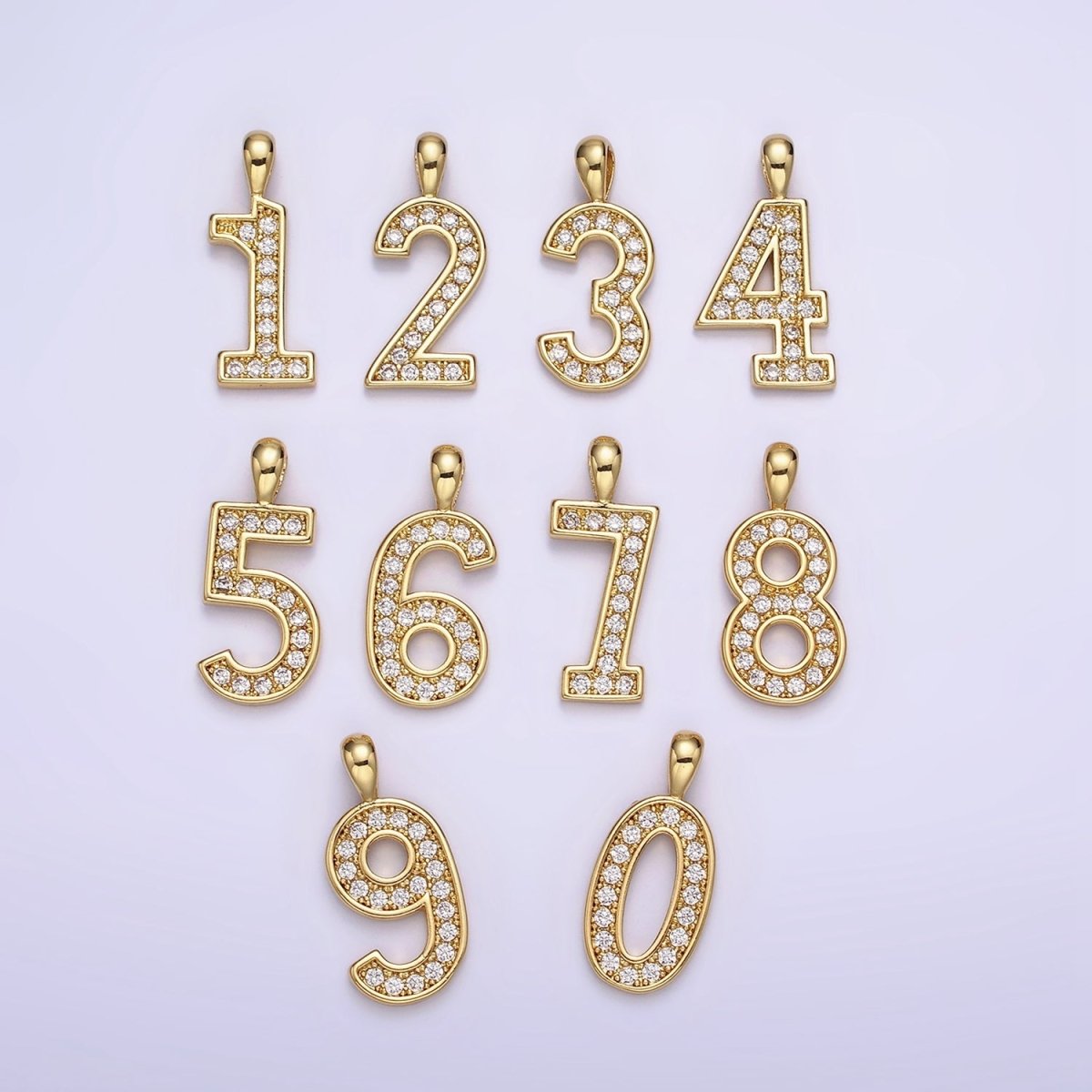 14K Gold Filled 21.5mm Clear Micro Paved CZ Number 0-9 Pendant | N1233 - N1242 - DLUXCA