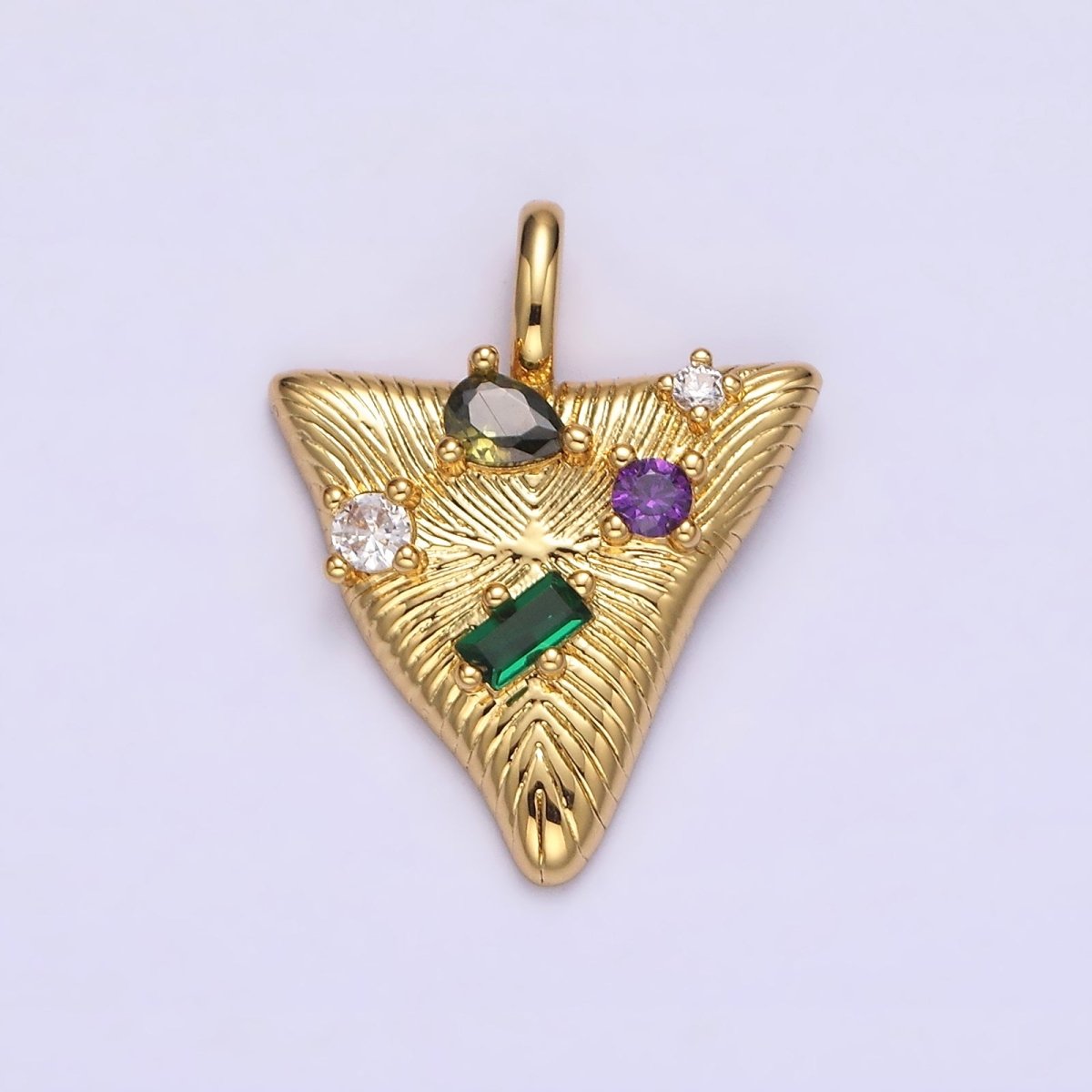 14K Gold Filled 21.5mm Multicolor CZ Line-Textured Abstract Triangle Pendant in Gold & Silver | AA737 AA738 - DLUXCA