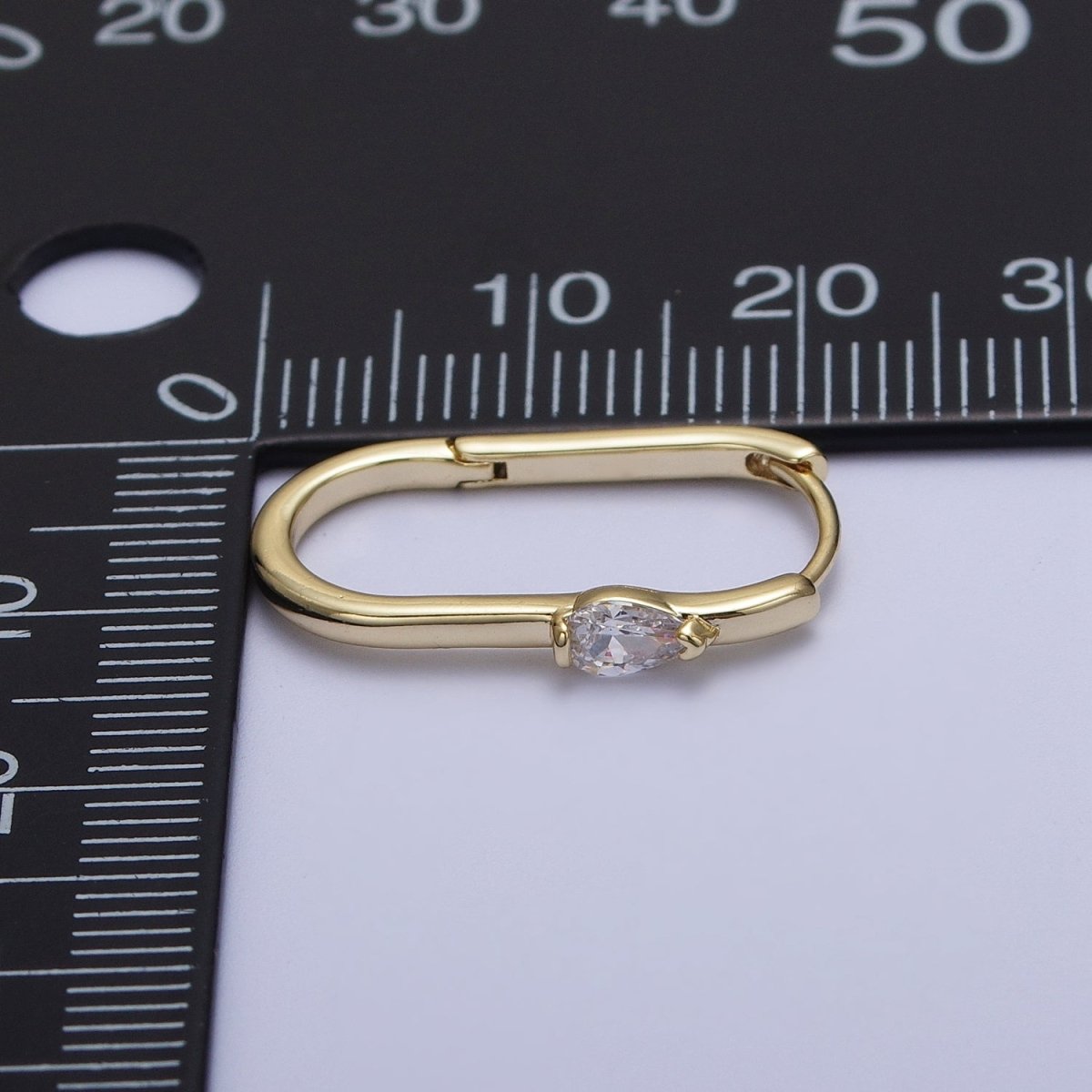 14K Gold Filled 21mm, 30mm Clear Teardrop CZ Oblong U-Shaped Hoop Earrings | Y-195 AB-250 - DLUXCA