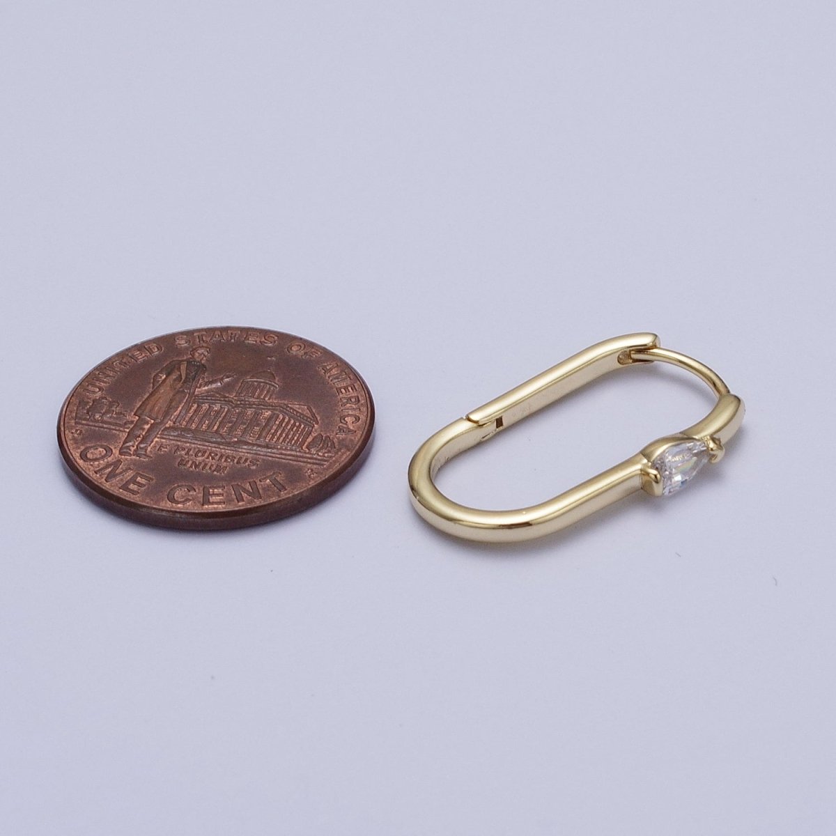 14K Gold Filled 21mm, 30mm Clear Teardrop CZ Oblong U-Shaped Hoop Earrings | Y-195 AB-250 - DLUXCA