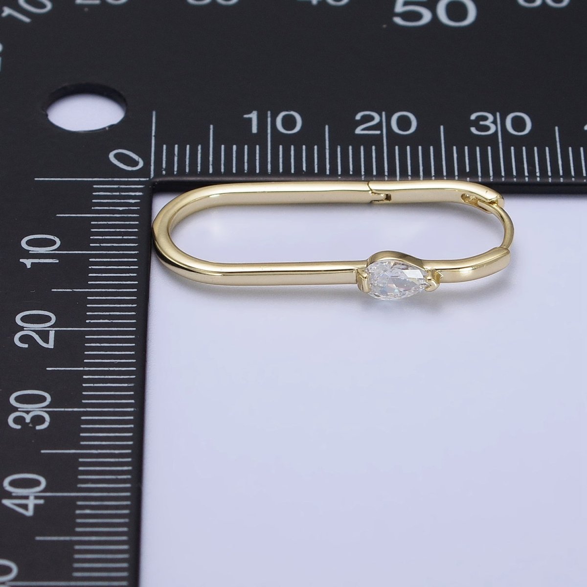 14K Gold Filled 21mm, 30mm Clear Teardrop CZ Oblong U-Shaped Hoop Earrings | Y-195 AB-250 - DLUXCA