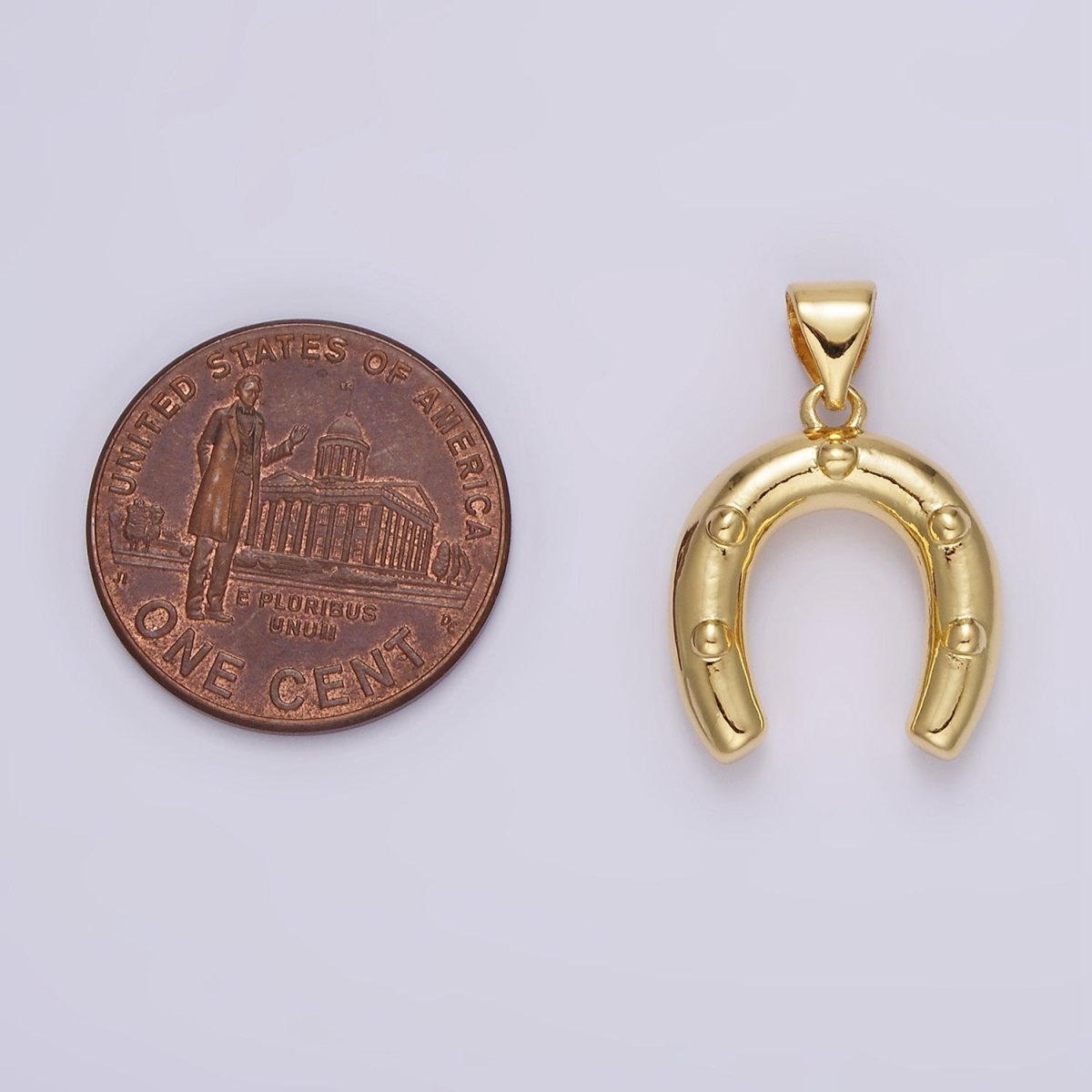 14K Gold Filled 21mm Horseshoe Dotted Minimalist Pendant | AH075 - DLUXCA