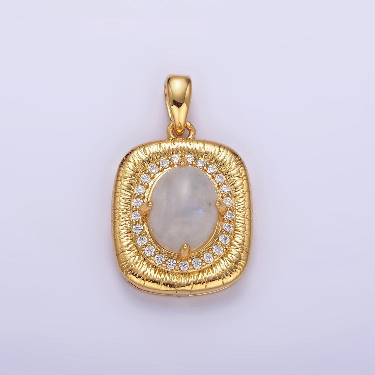 14K Gold Filled 21mm Moonstone, Labradorite, Blue Agate Oval Micro Paved CZ Lined Pendant | AA-689 - AA-691 - DLUXCA