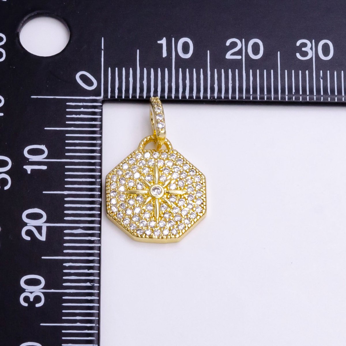 14K Gold Filled 21mm North Star Clear CZ Micro Paved Hexagonal Pendant | AA742 - DLUXCA