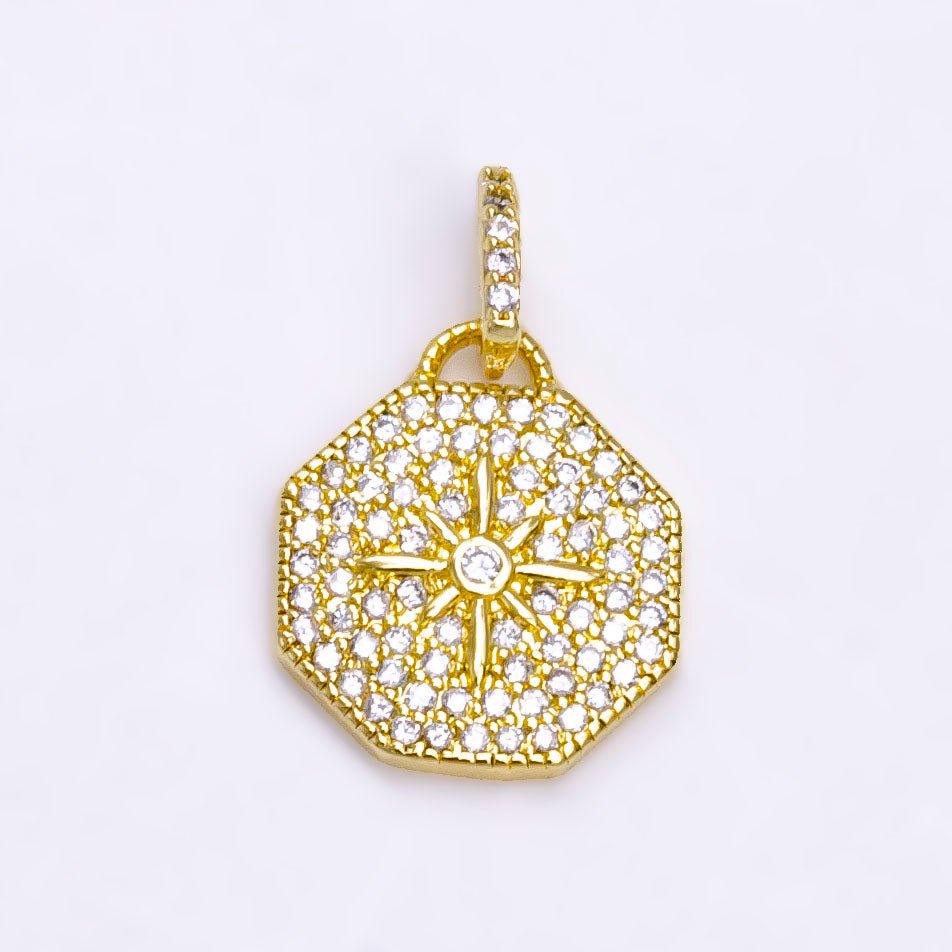 14K Gold Filled 21mm North Star Clear CZ Micro Paved Hexagonal Pendant | AA742 - DLUXCA