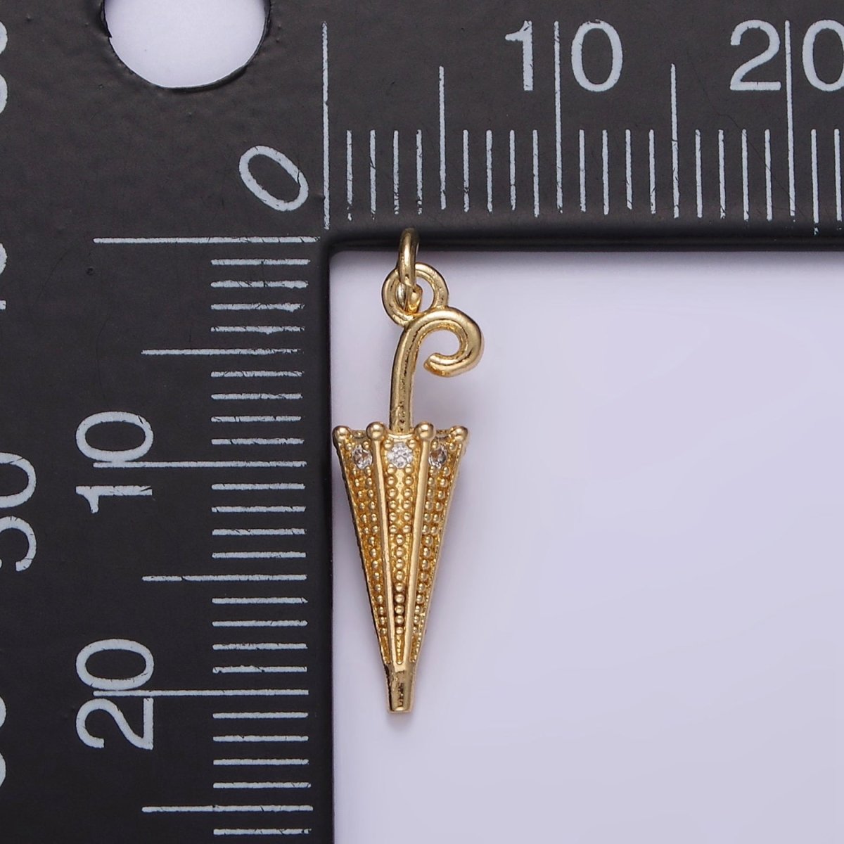 14K Gold Filled 22mm Clear CZ Dotted Umbrella Weather Charm | W486 - DLUXCA