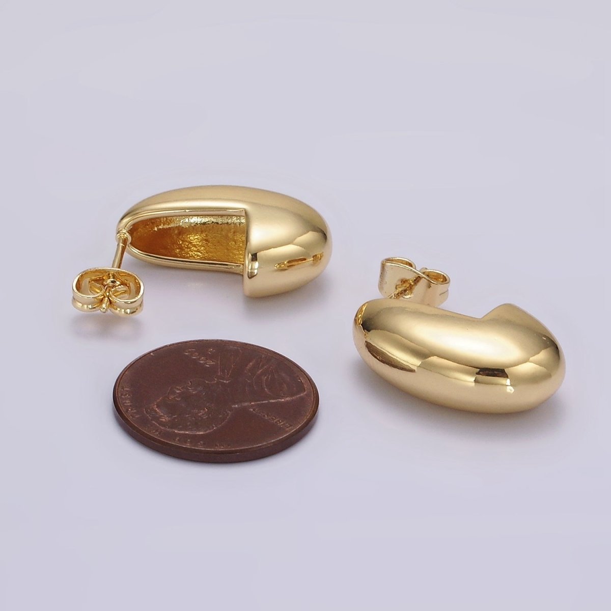 14K Gold Filled 23mm Dome J-Shaped Minimalist Hoop Earrings | AE342 - DLUXCA