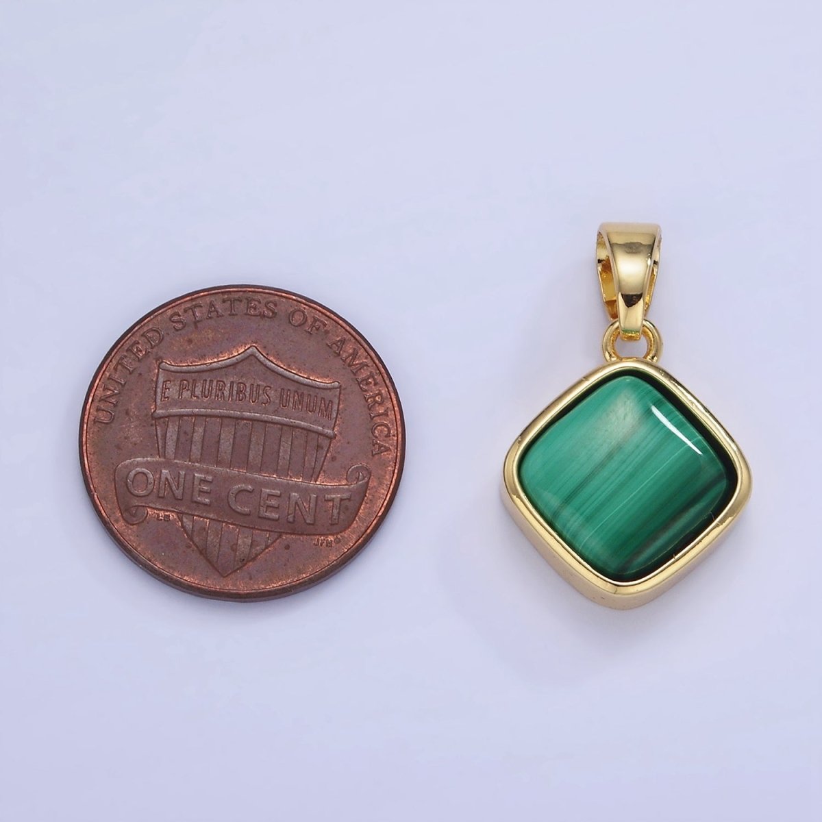 14K Gold Filled 23mm Malachite Gemstone Rhombus Pendant | AA1238 - DLUXCA