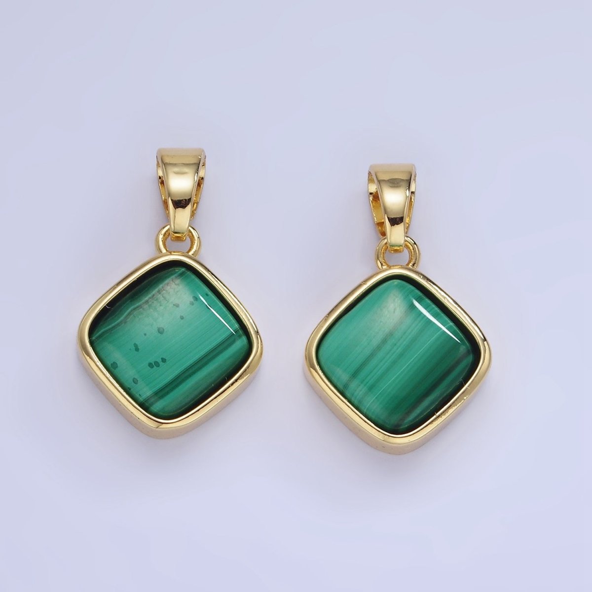 14K Gold Filled 23mm Malachite Gemstone Rhombus Pendant | AA1238 - DLUXCA