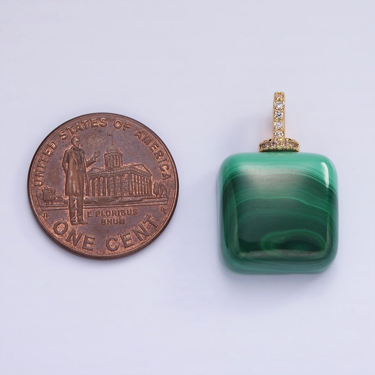 14K Gold Filled 23mm Malachite Micro Paved CZ Drill Bail Pendant | AH135 - DLUXCA