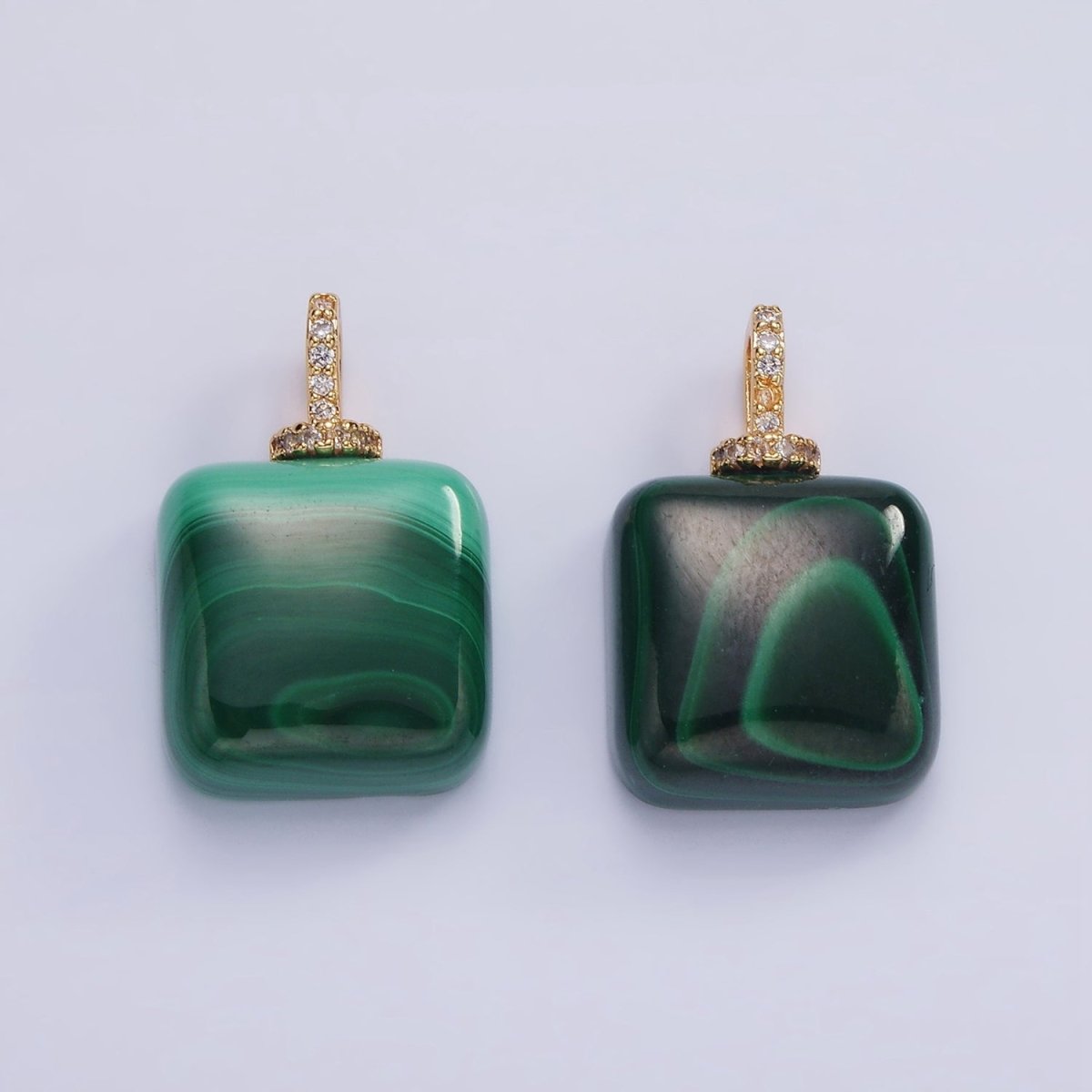 14K Gold Filled 23mm Malachite Micro Paved CZ Drill Bail Pendant | AH135 - DLUXCA