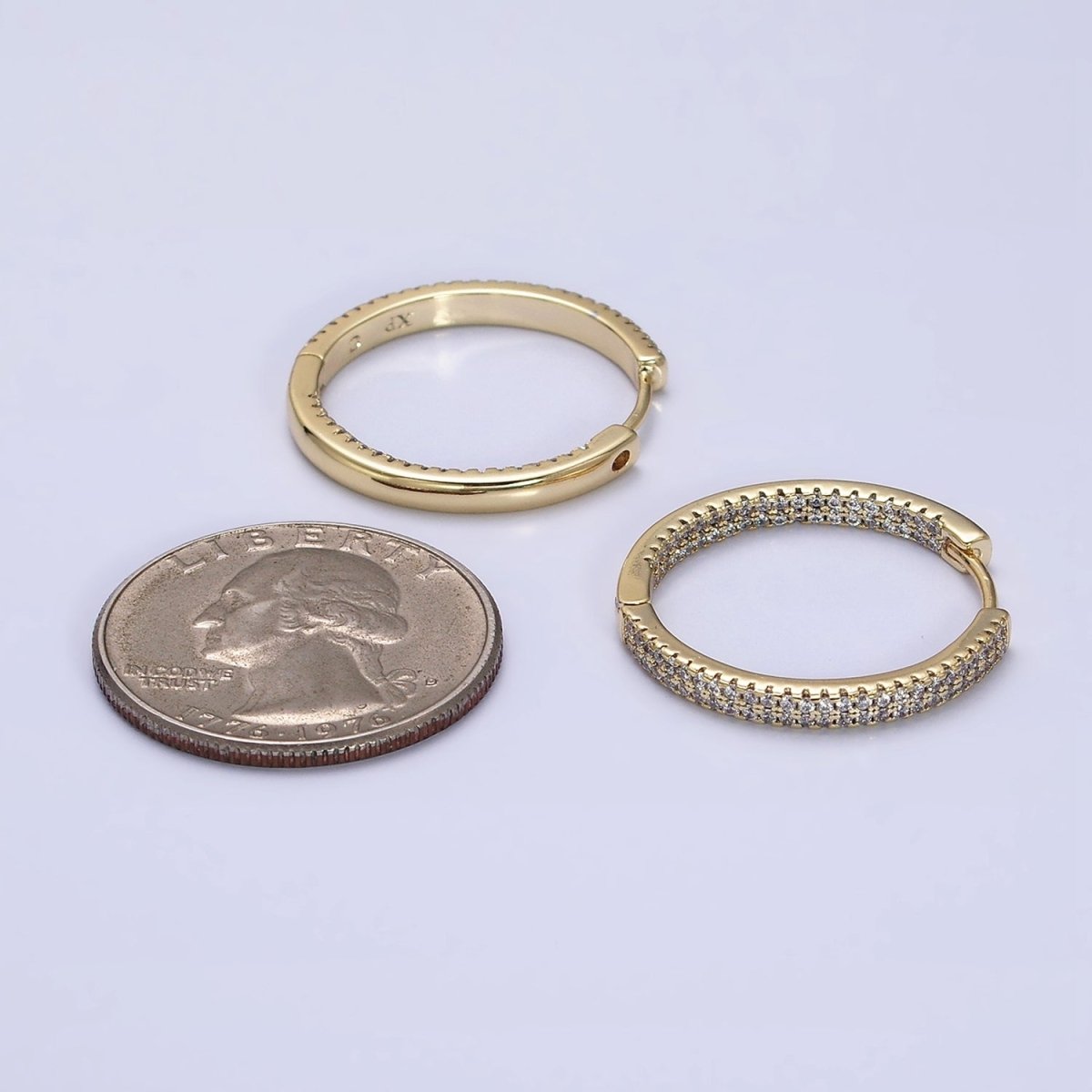 14K Gold Filled 23mm Micro Paved CZ Front-Facing Endless Hoop Huggie Earrings | AD1375 - DLUXCA