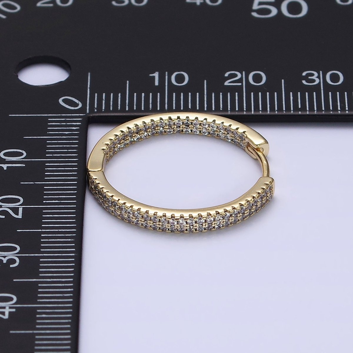 14K Gold Filled 23mm Micro Paved CZ Front-Facing Endless Hoop Huggie Earrings | AD1375 - DLUXCA