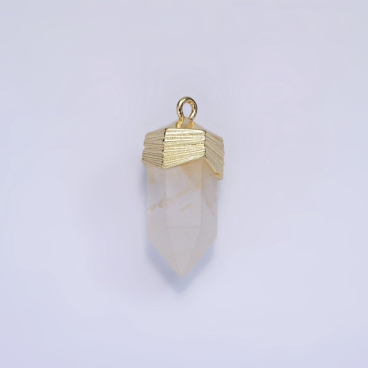 14K Gold Filled 23mm Natural Gemstone Pointed Wand Line-Textured Charm in Silver & Gold | AG342 - AG353 - DLUXCA