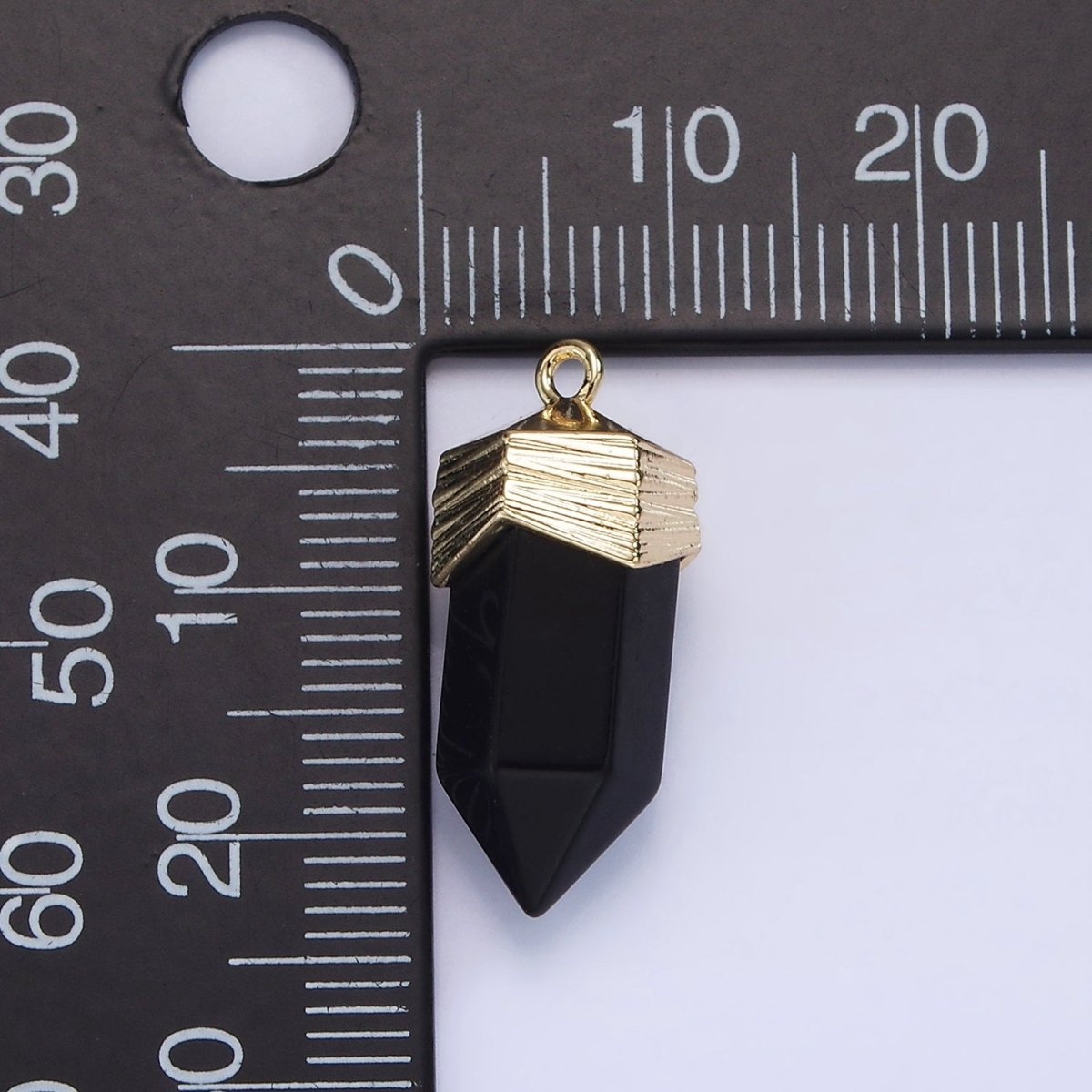 14K Gold Filled 23mm Natural Gemstone Pointed Wand Line-Textured Charm in Silver & Gold | AG342 - AG353 - DLUXCA