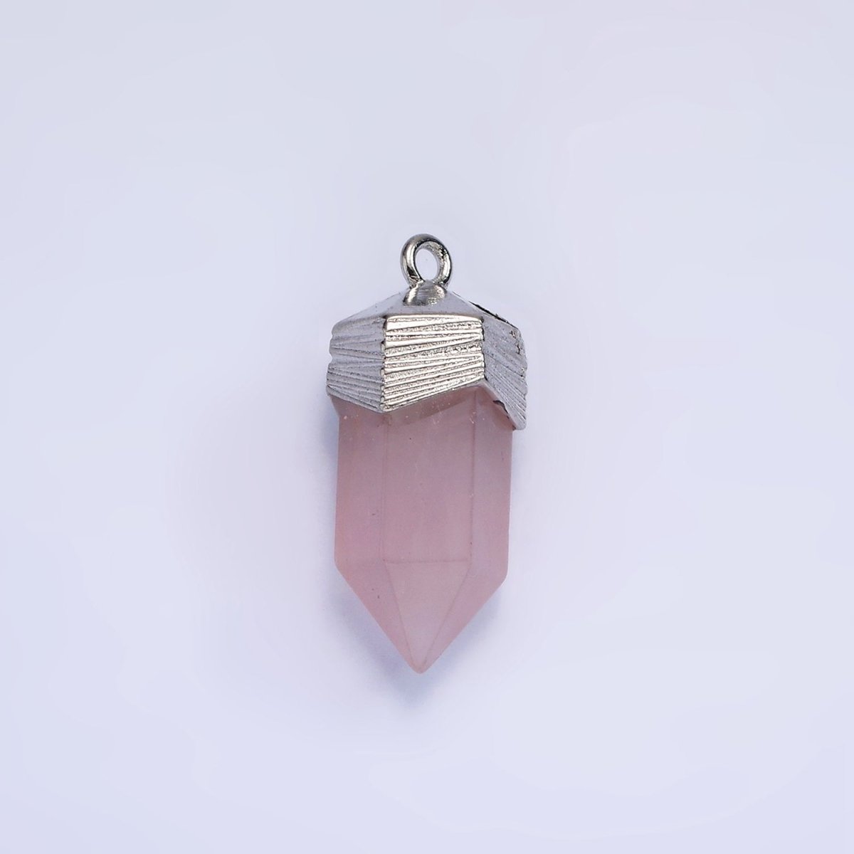 14K Gold Filled 23mm Natural Gemstone Pointed Wand Line-Textured Charm in Silver & Gold | AG342 - AG353 - DLUXCA