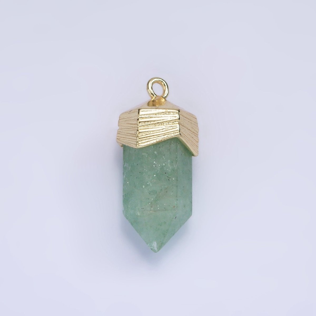14K Gold Filled 23mm Natural Gemstone Pointed Wand Line-Textured Charm in Silver & Gold | AG342 - AG353 - DLUXCA