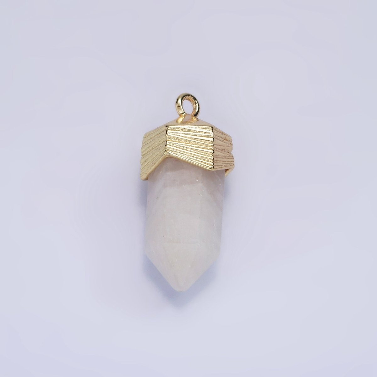 14K Gold Filled 23mm Natural Gemstone Pointed Wand Line-Textured Charm in Silver & Gold | AG342 - AG353 - DLUXCA