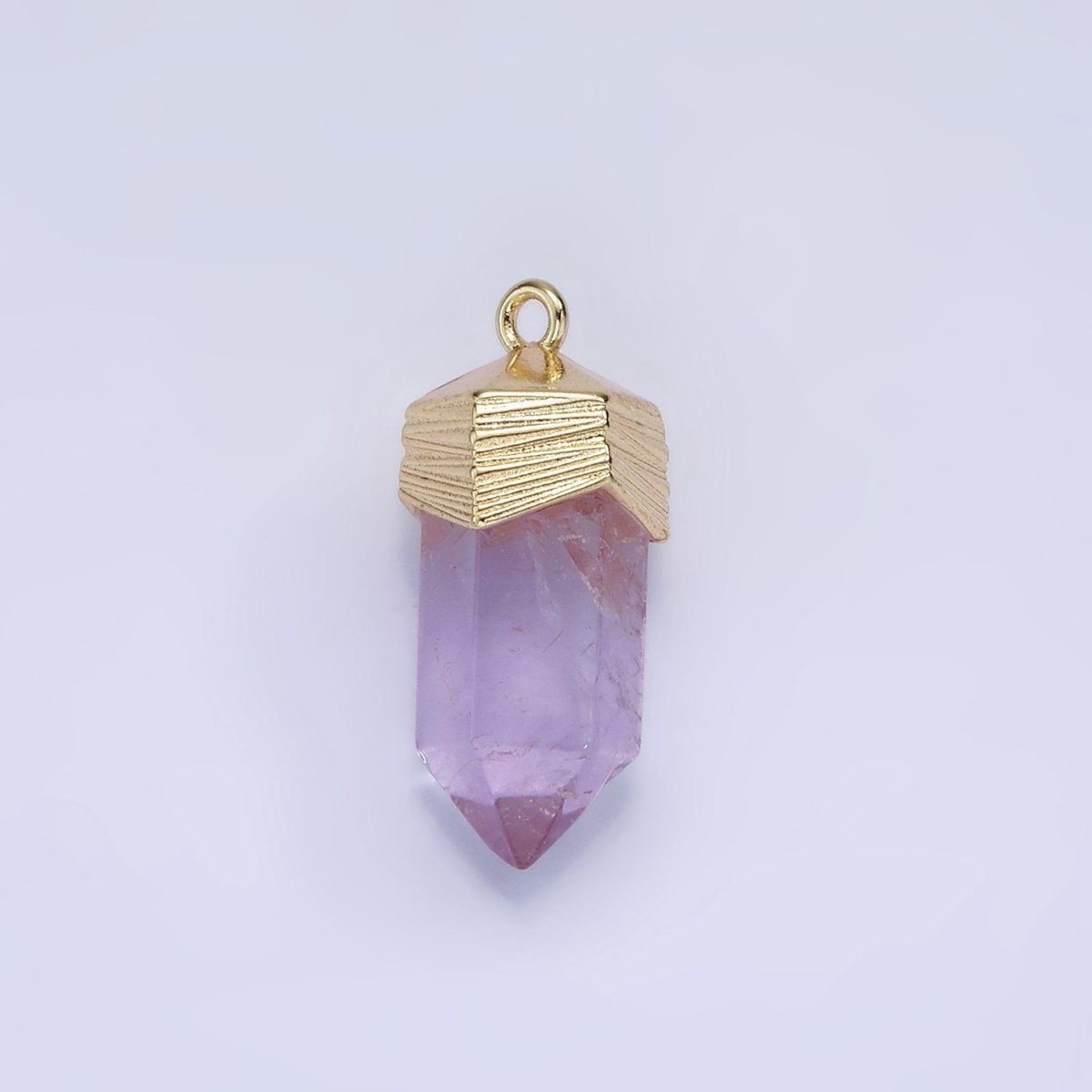 14K Gold Filled 23mm Natural Gemstone Pointed Wand Line-Textured Charm in Silver & Gold | AG342 - AG353 - DLUXCA