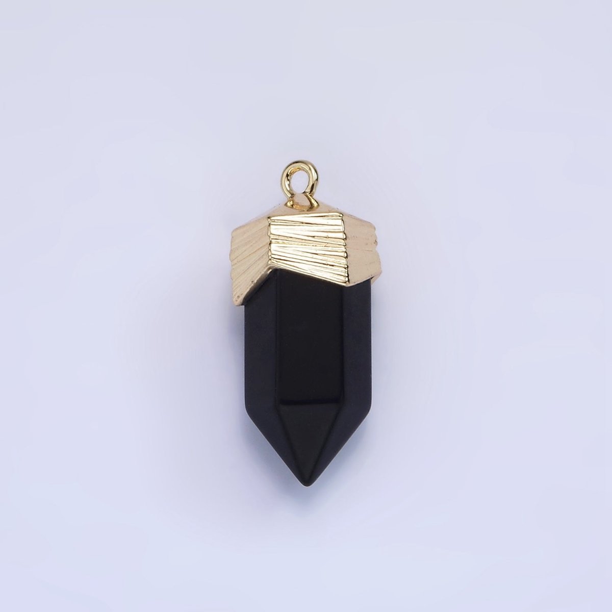 14K Gold Filled 23mm Natural Gemstone Pointed Wand Line-Textured Charm in Silver & Gold | AG342 - AG353 - DLUXCA