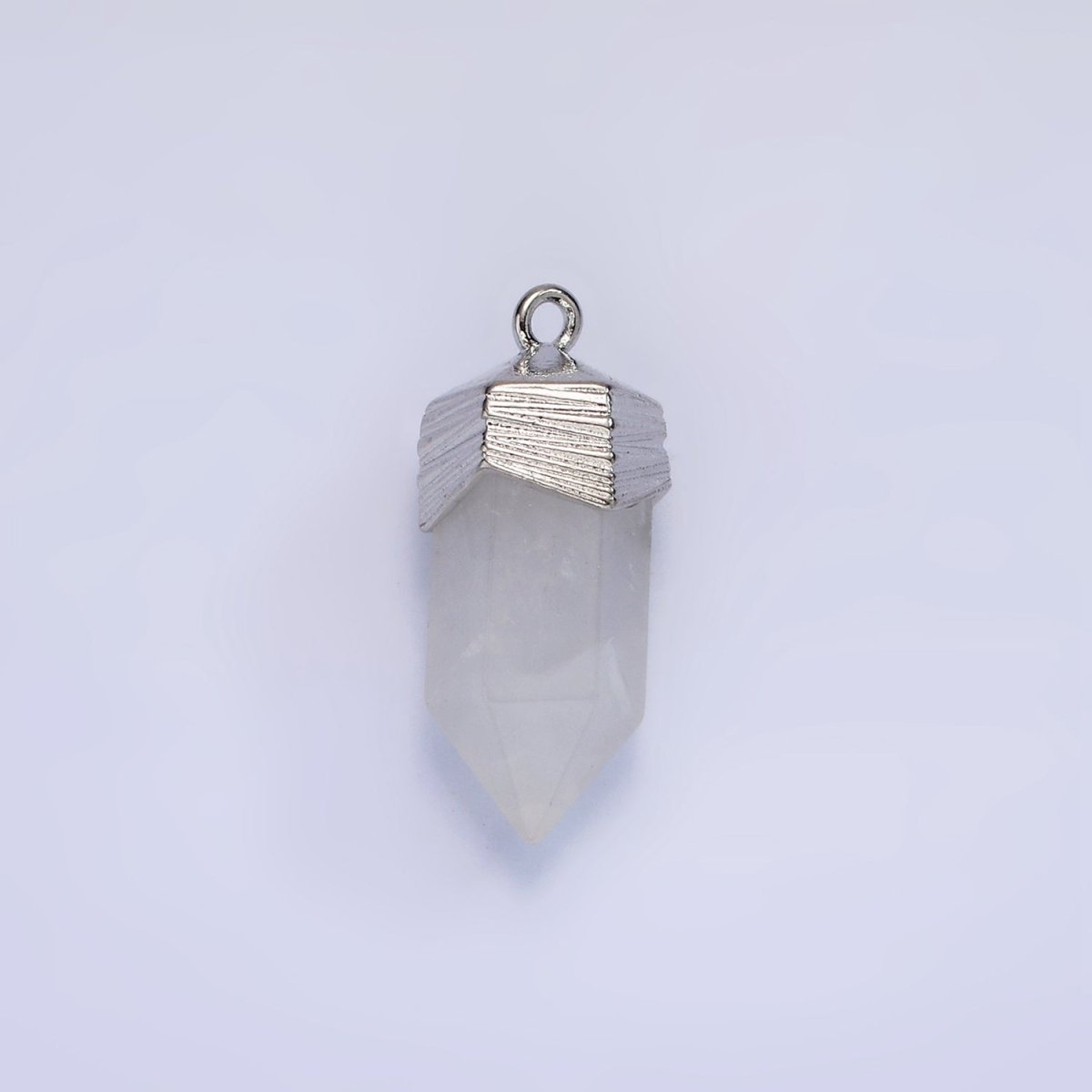 14K Gold Filled 23mm Natural Gemstone Pointed Wand Line-Textured Charm in Silver & Gold | AG342 - AG353 - DLUXCA