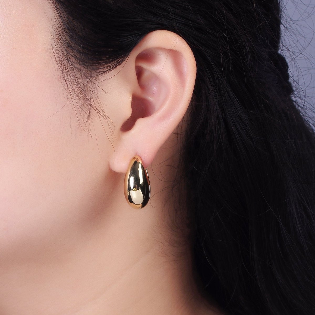 14K Gold Filled 23mm Teardrop Rounded Chubby Huggie Hoop Earrings in Gold & Silver | AE371 AE372 - DLUXCA